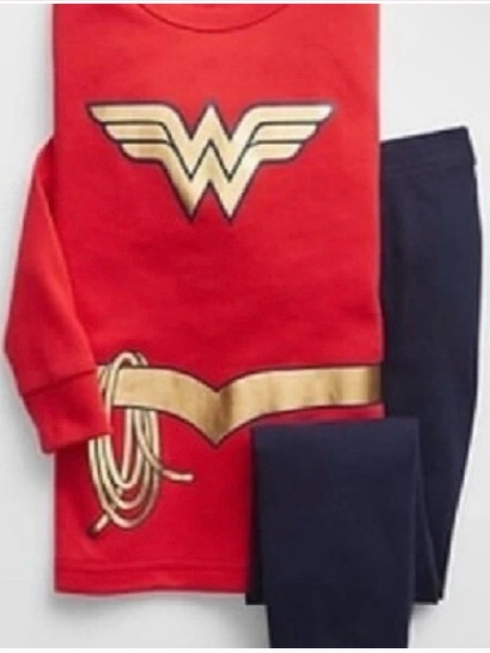 NWT Gap Girls Kids Wonder Woman Red and Gold Pajama Set Organic Cotton size 5